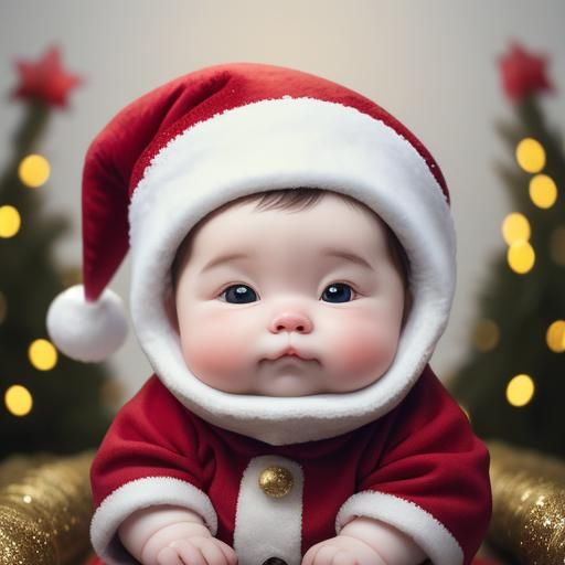 Adorable Baby Santa Portrait in Digital Art