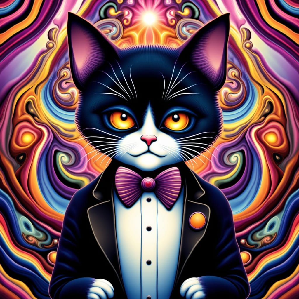 Tuxedo Cat Interacting with Sound Waves