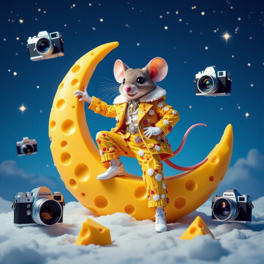 Jerry Mouse on Cheese Moon in Fashion Photography Style