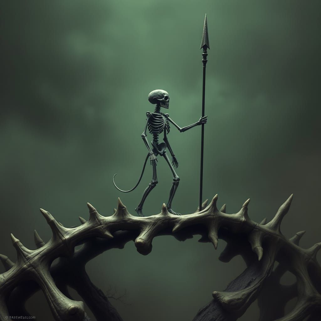 Skeletal Sentinel Guarding Bone Bridge in Gothic Style