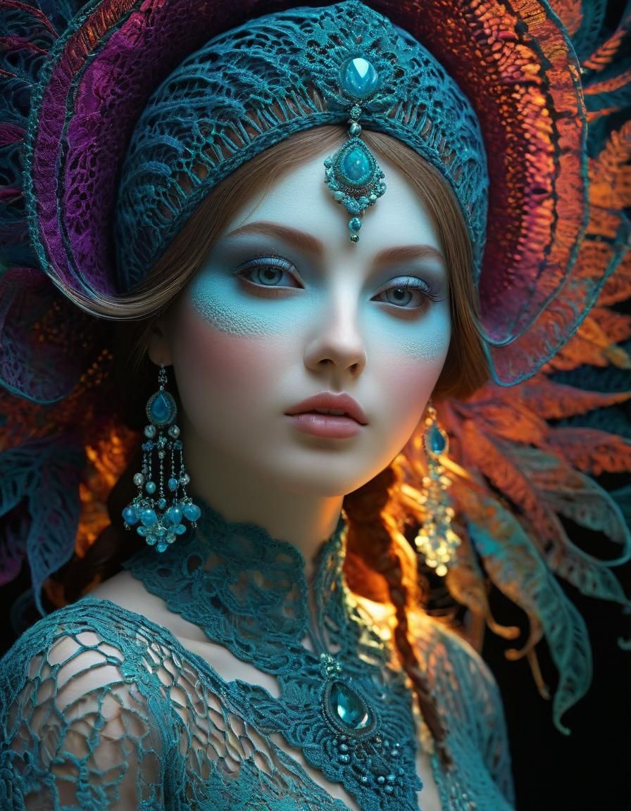 Detailed Lace Portrait in 3D Style