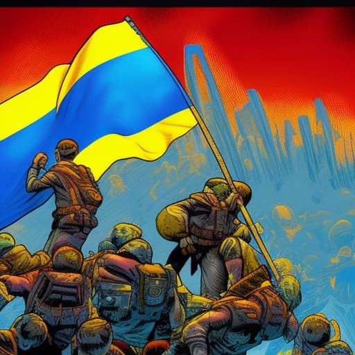 Ukraine Flag in Comic Book Art Style