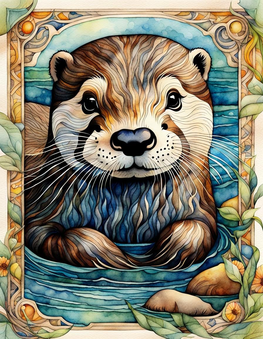 Whimsical Otter Storybook Illustration in Watercolor