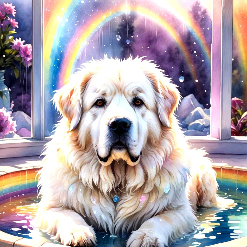 Pyrenean Mountain Dog Bathed in Rainbow Light