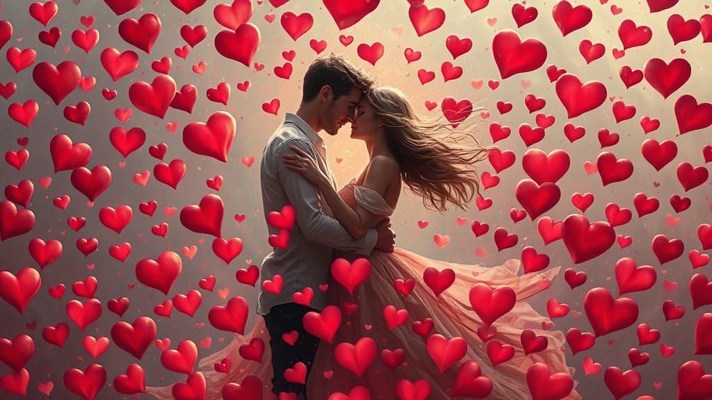 Twin Souls Embrace in a Whirlpool of Hearts