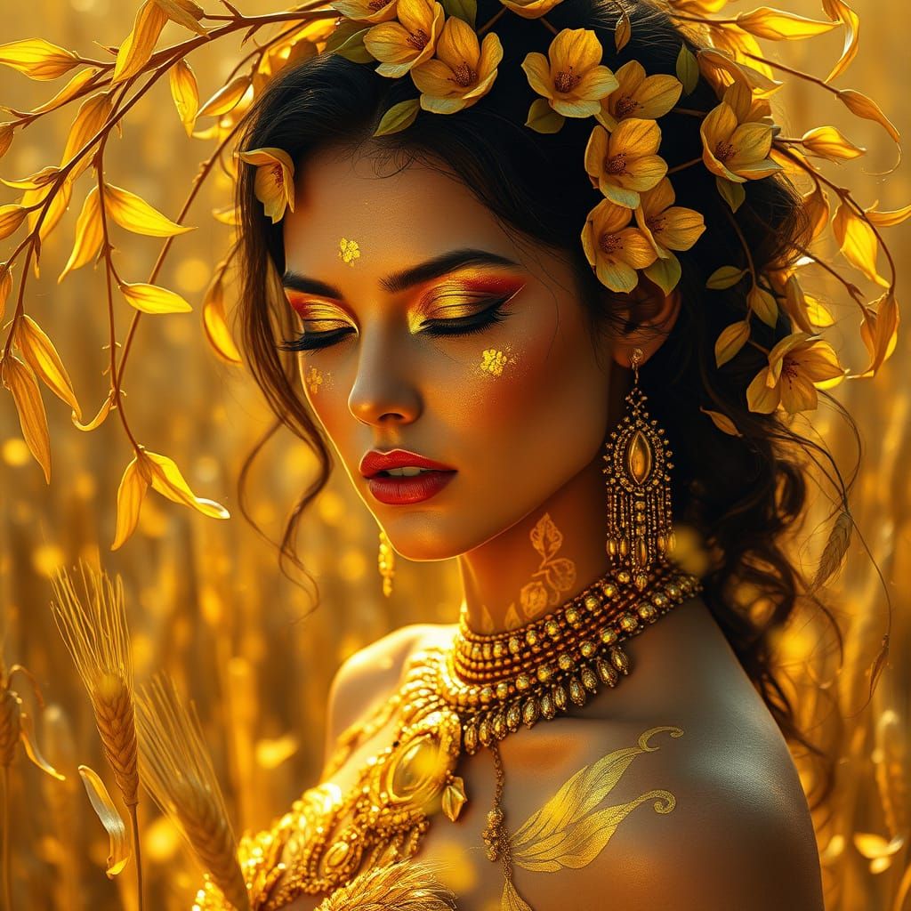 Ethereal Goddess in Golden Splendor