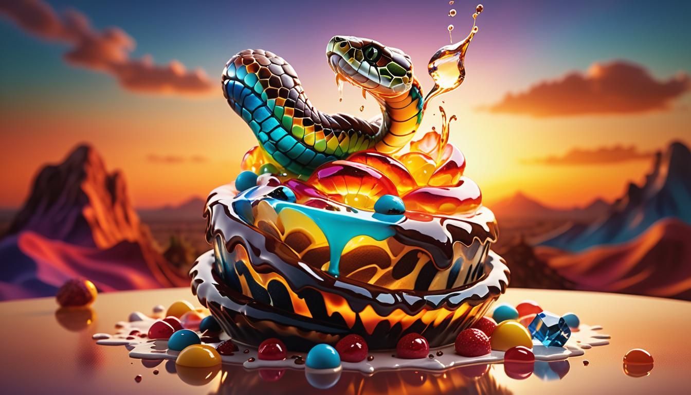 Crystal Snake Dessert in Sunset, Splash Art Style