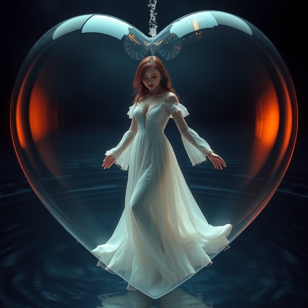 Woman in Heart Bubble with Ethereal Glow