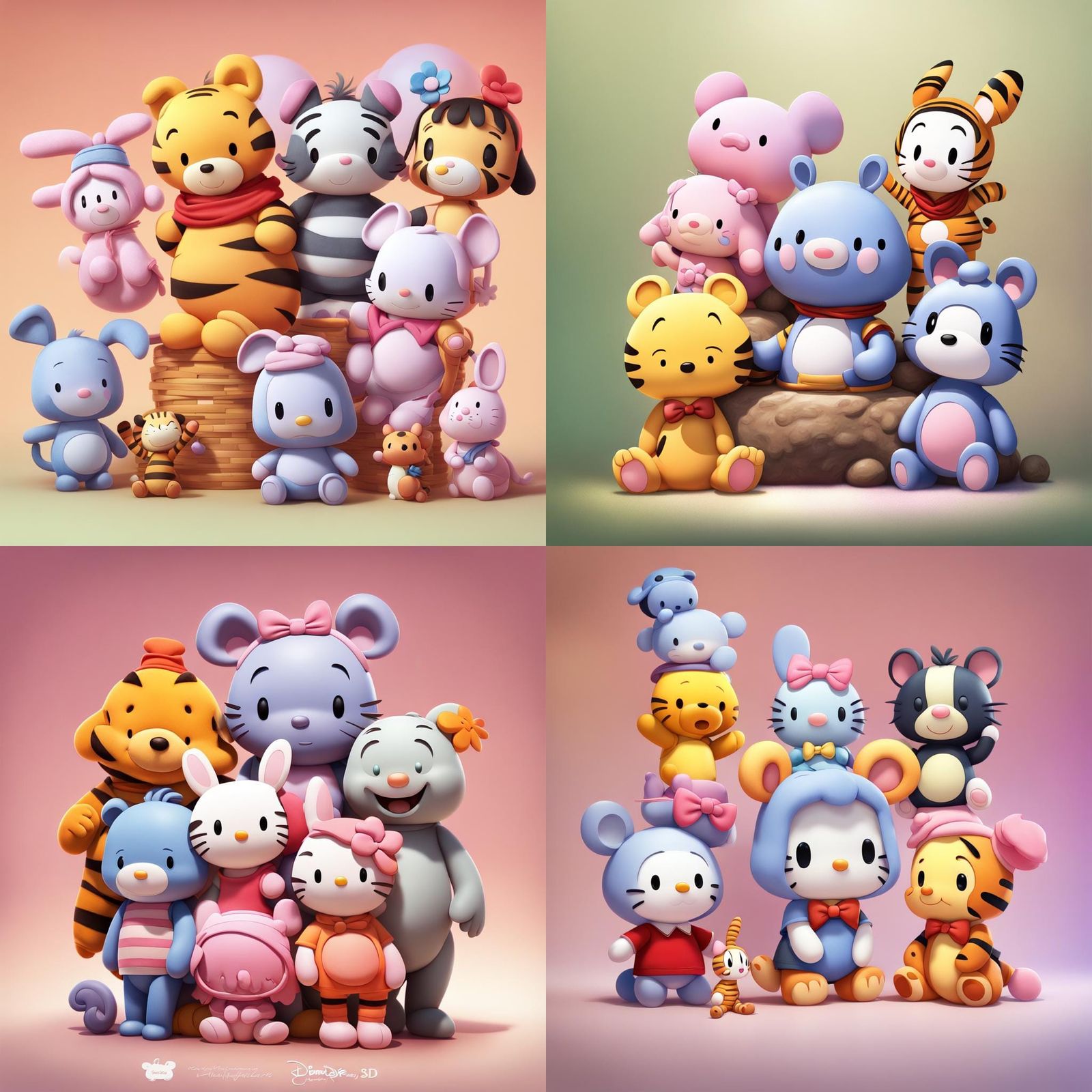 Sanrio as Winnie the Pooh in Watercolor Style