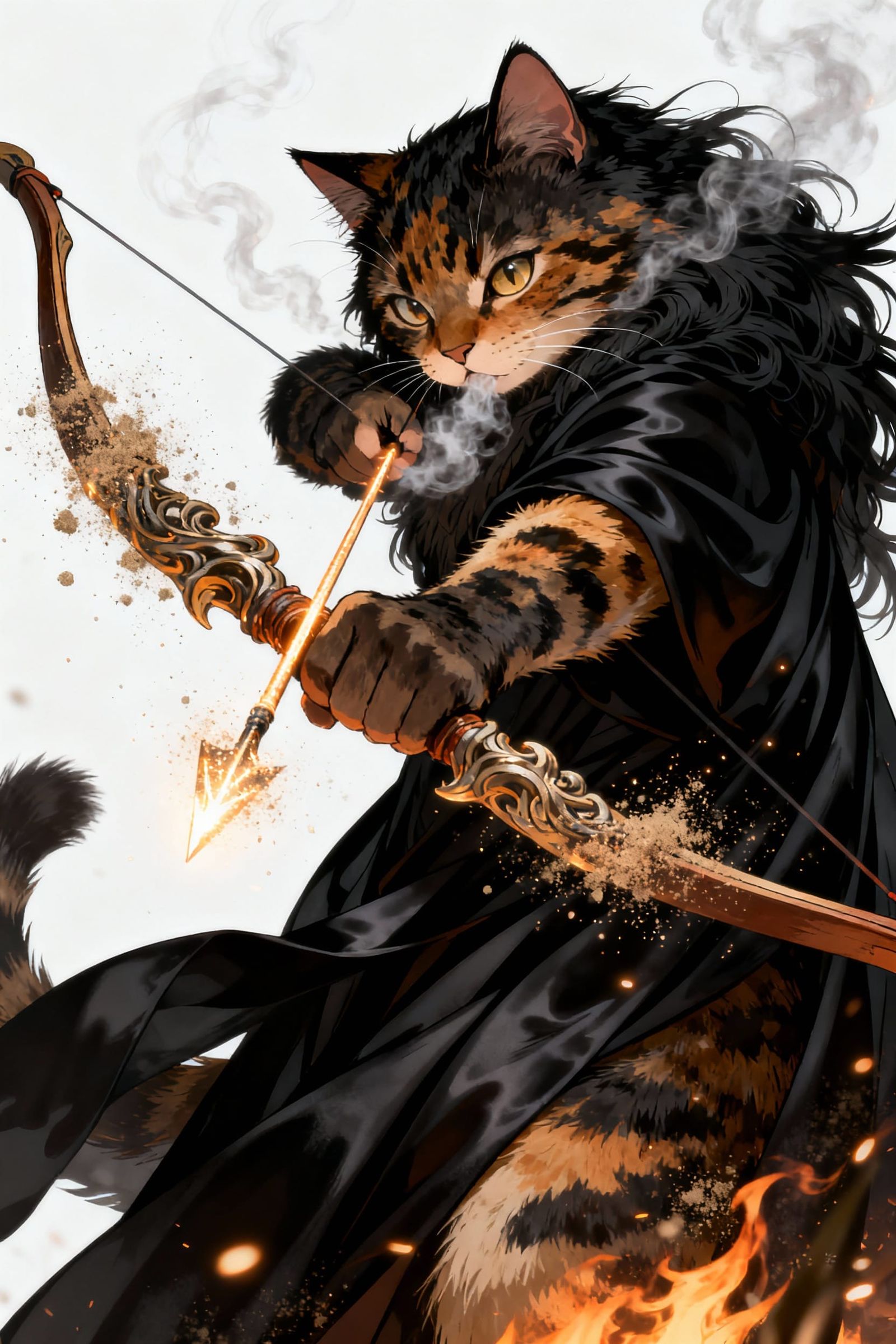 Anime Cat Archer Silhouette with Magic Bow