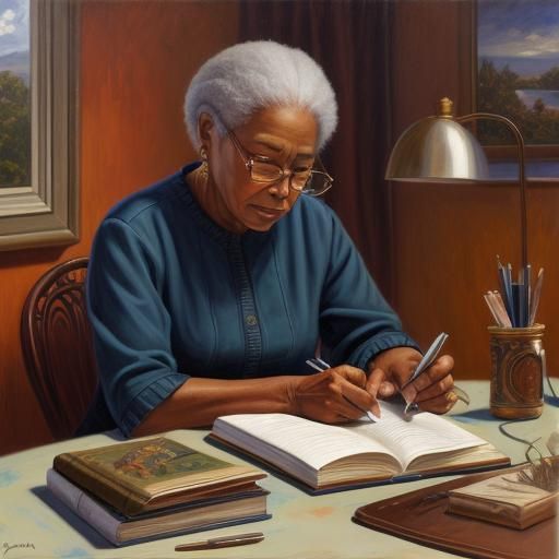 African American Lady Reading: Oil Painting