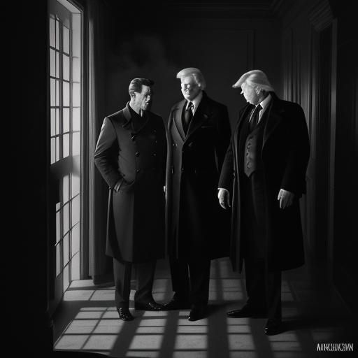Dark Film Noir Portrait of Reagan, Biden, and Trump in Smoky...