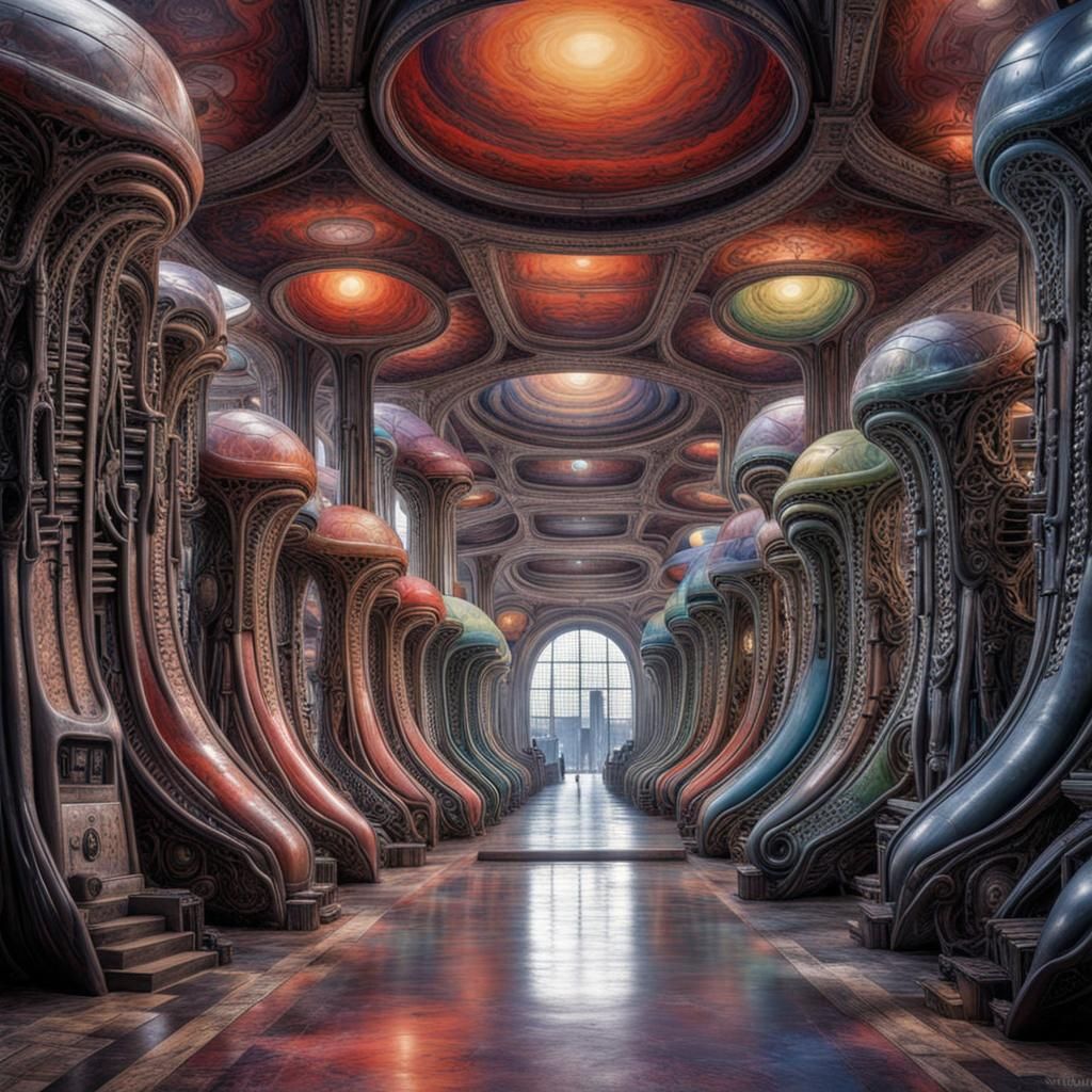 Surreal Colorful Biomechanical Theme Park