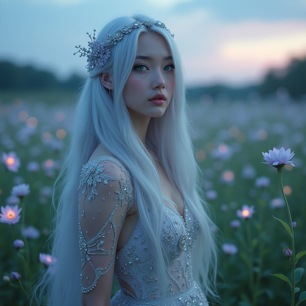 Eurasian Woman in Starlight Gown, Digital Art