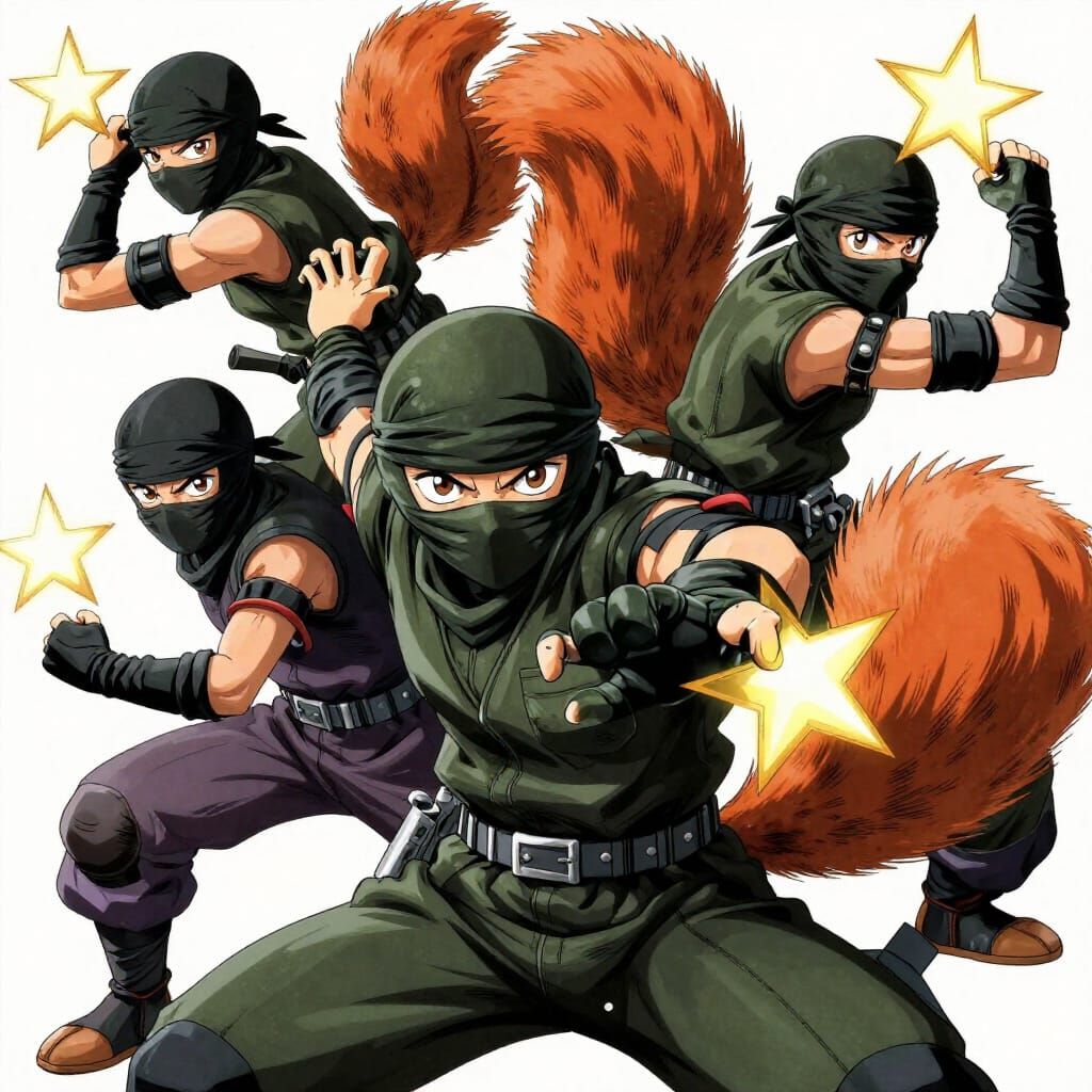Ninja Squirrels in Dynamic Anime Style