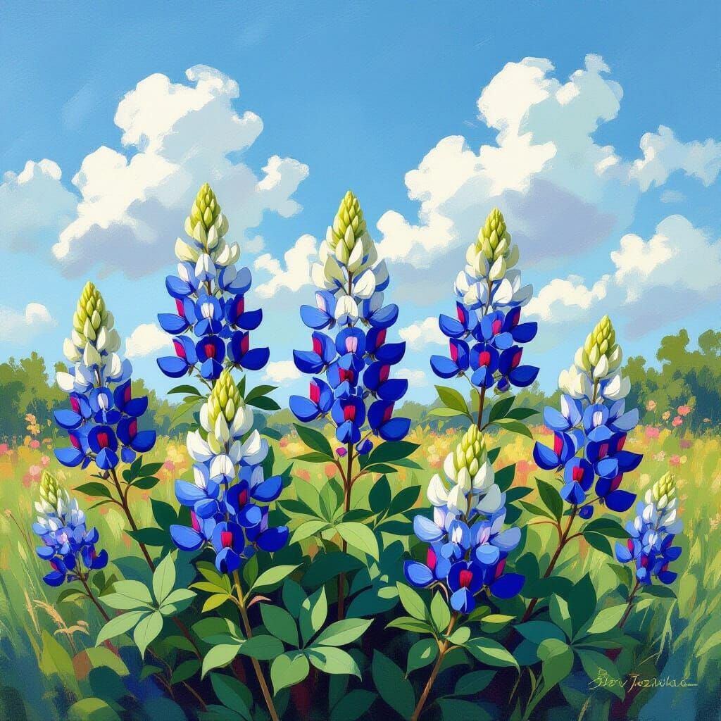 Bluebonnet Flowers in Impressionist Watercolor Style