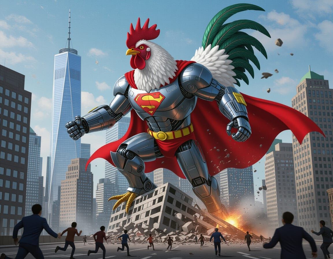 Giant Cyborg Chicken Supervillain Attacks City