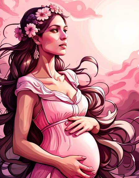 Beautiful Pregnant Woman Portrait in Maximalist Style