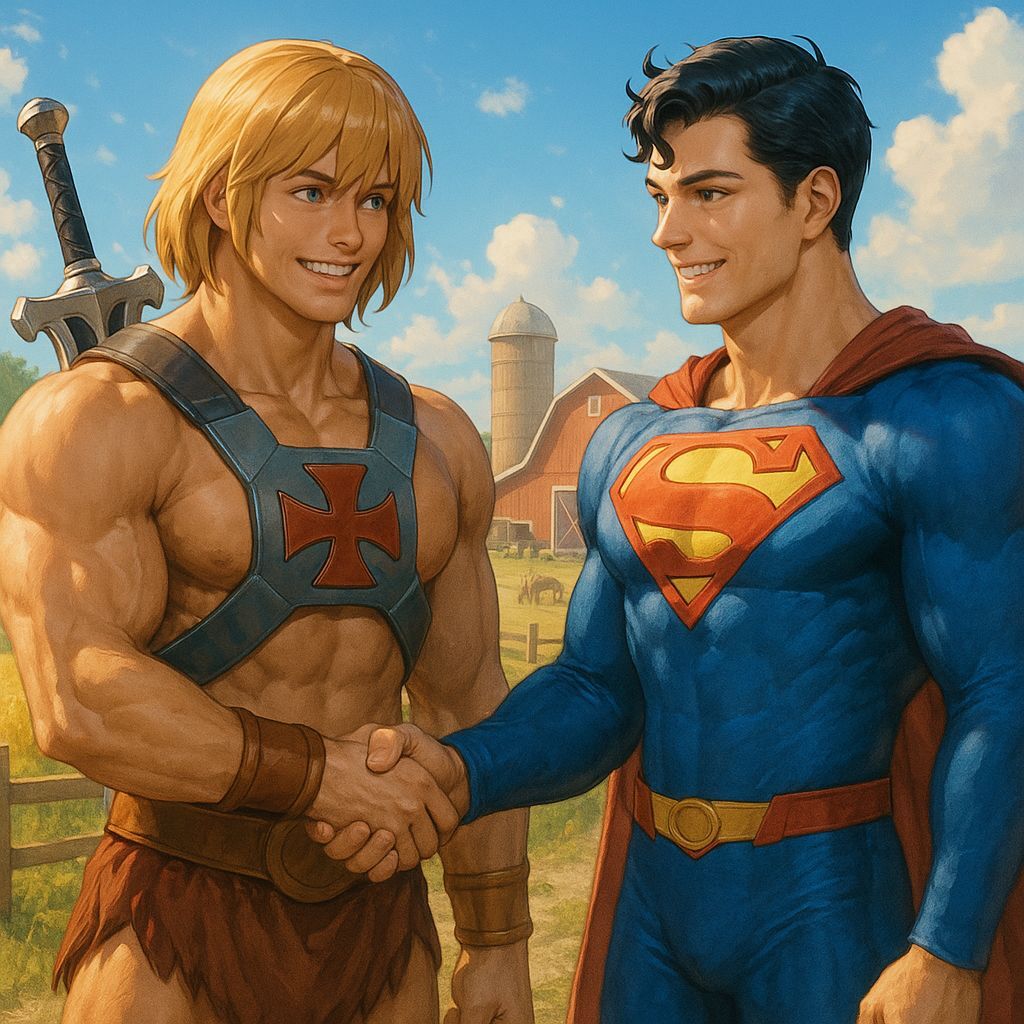 He-Man and Superman Meeting on the Farm