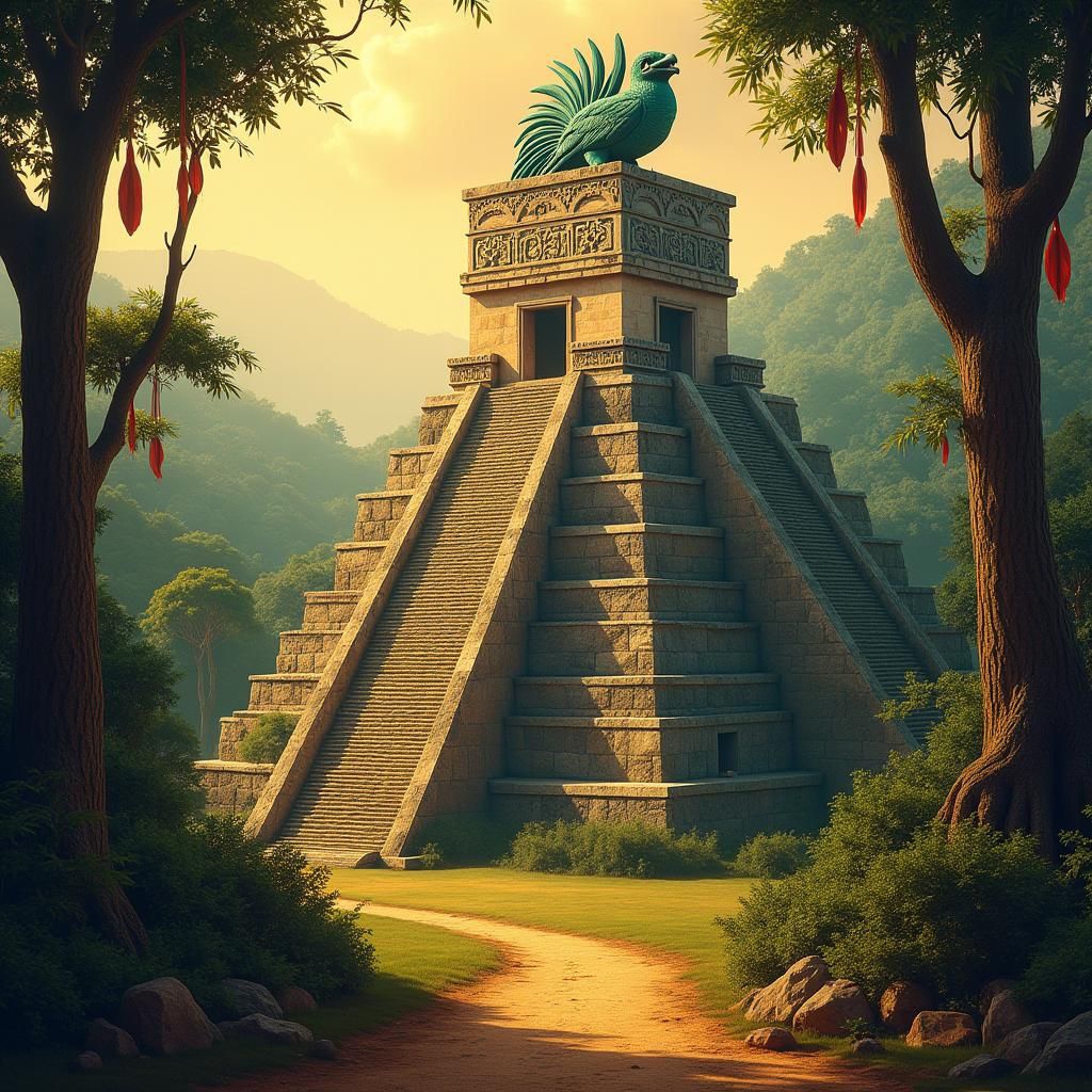Quetzalcoatl and Toltec Pyramid Temple: Surreal Mesoamerican...