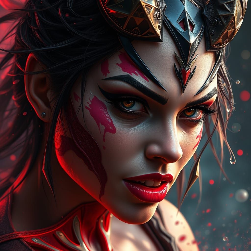 Detailed Demoness Portrait in Splash Art Style