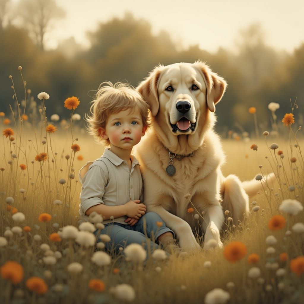 Sunny Afternoon with a Lovable Boy and His Faithful Canine C...