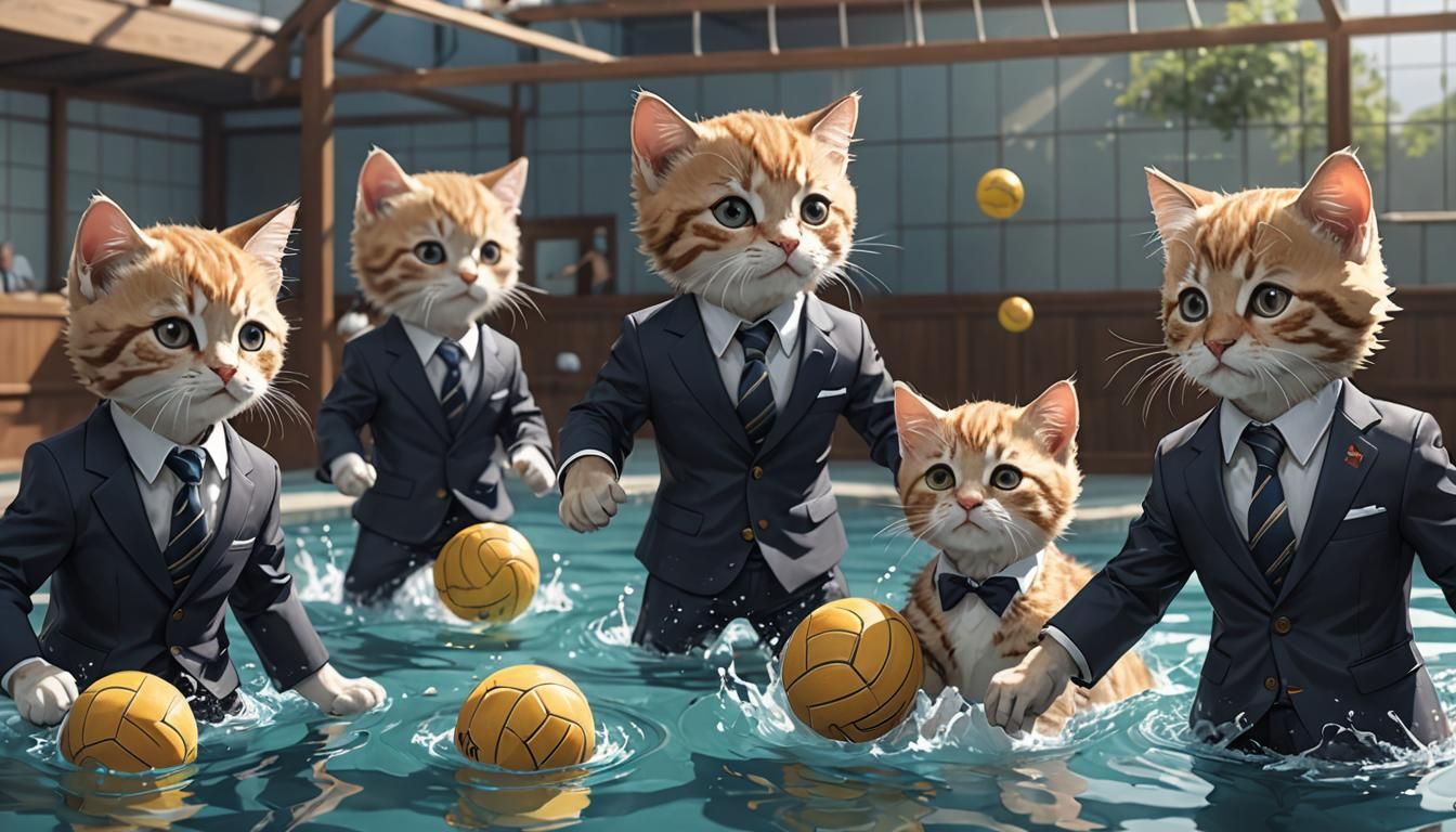 Kittens Play Water Polo: 3D Anime Art