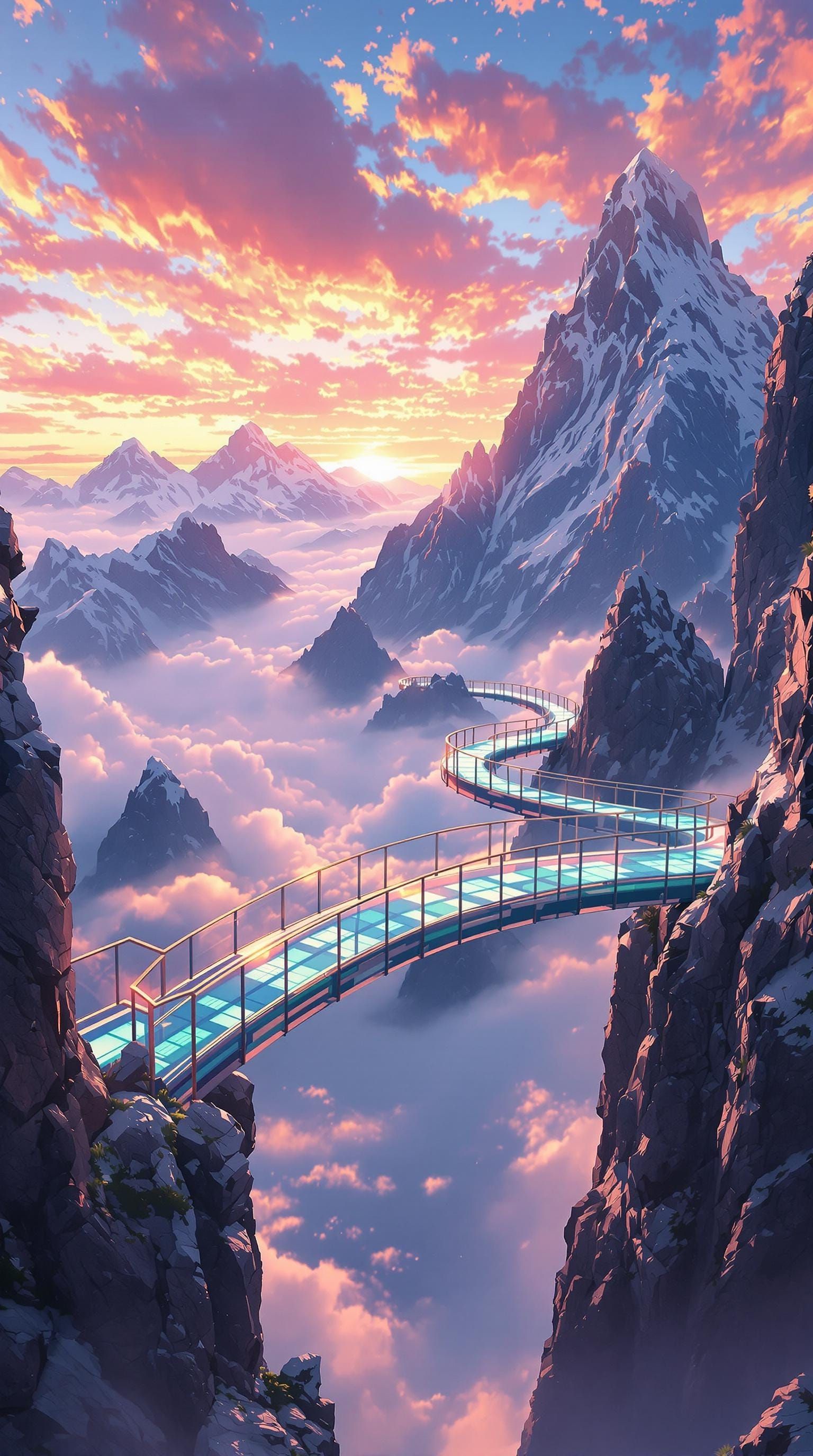 Dawn Skywalk: Anime-Inspired Digital Mountain Vista