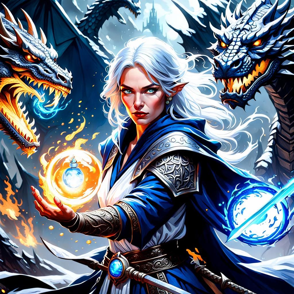 Wizard and Dragon Fight: Fantasy Concept Art