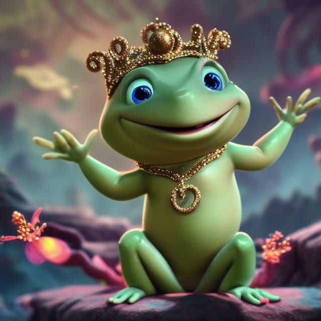 Frog Prince with Jeweled Crown: 3D Digital Art
