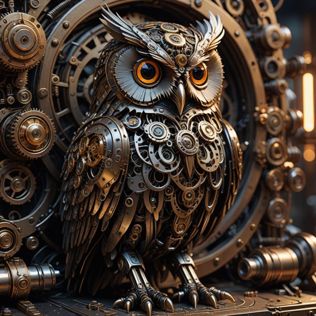 Steampunk Mechanical Owl with Clockwork Details