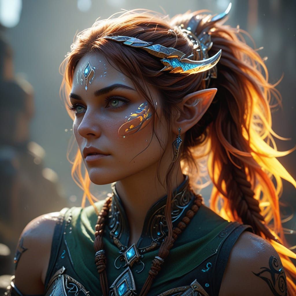 Ethereal Elf Sorceress Warrior in Vibrant Colors