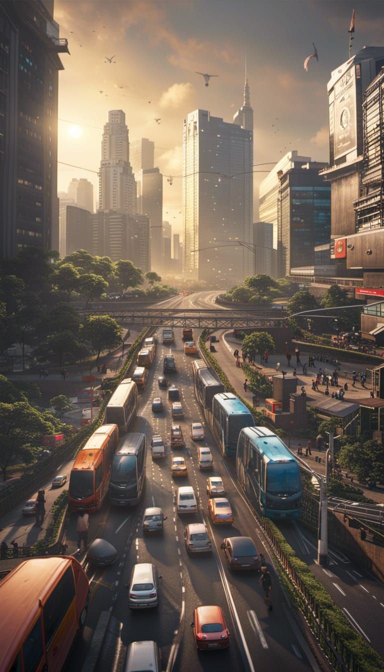 Jakarta Rush Hour: Detailed Matte Painting