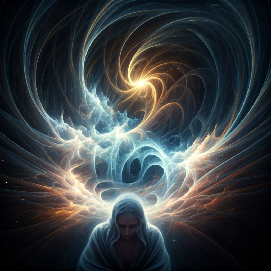 Ethereal Celestial Landscape with Shimmering Aura and Ghostl...