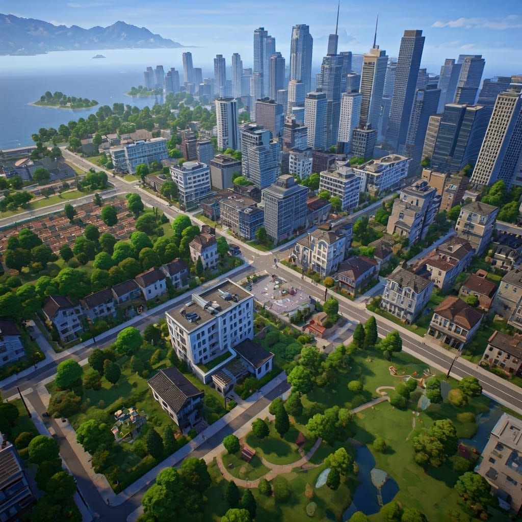 Cyberpunk Cityscape with 6 Distinct Sub-Areas in Hyper-Reali...