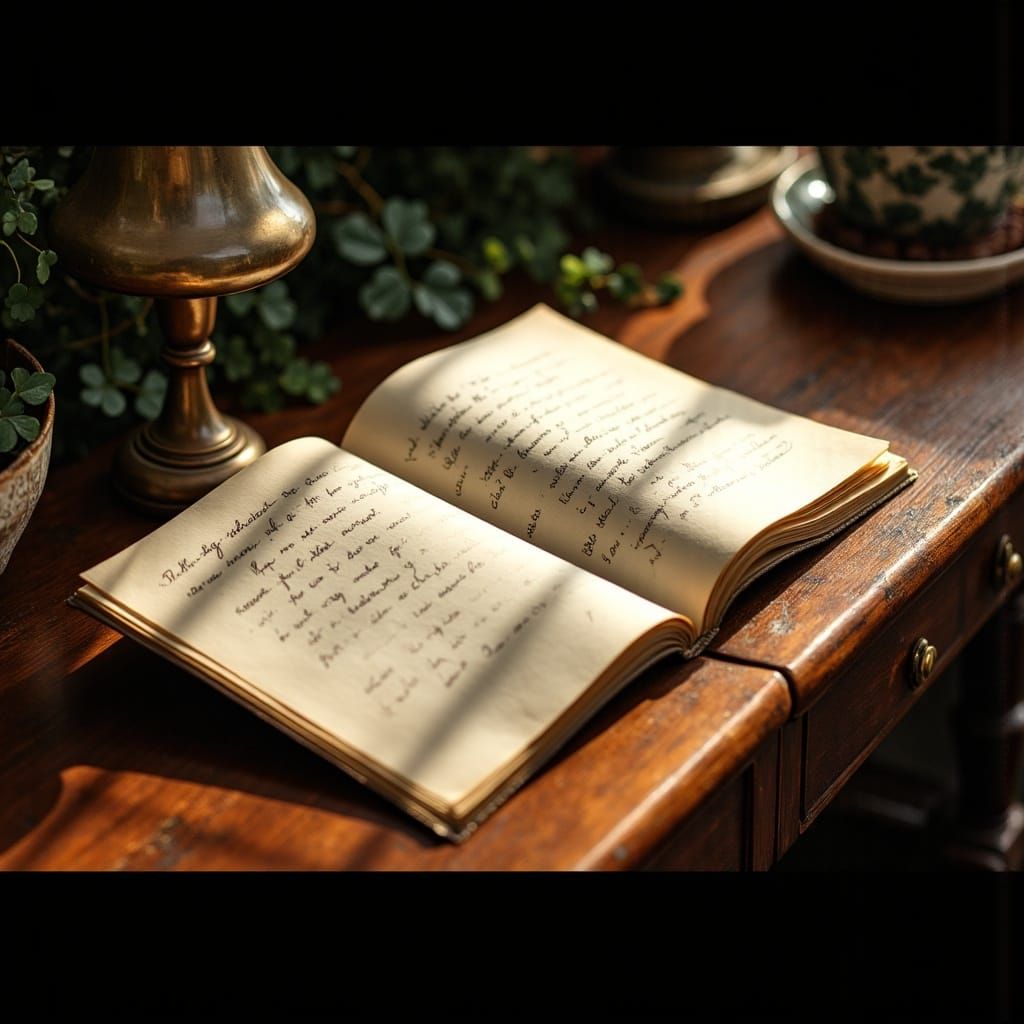 handwritten love letter resting on a desk with soft light and shadows