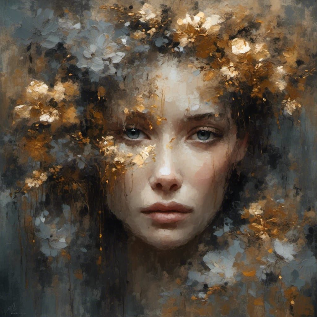Golden Flowerpunk Portrait in Elegant Realism