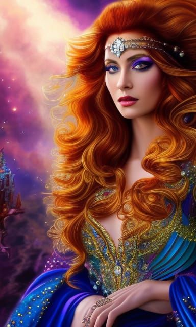 Red-Haired Sorceress in Bayou Swamp, Digital Art