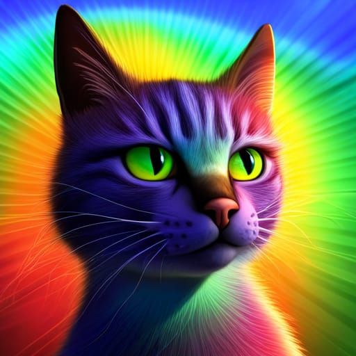 3D Cat with Reflective Eyes in Tie-Dye Style