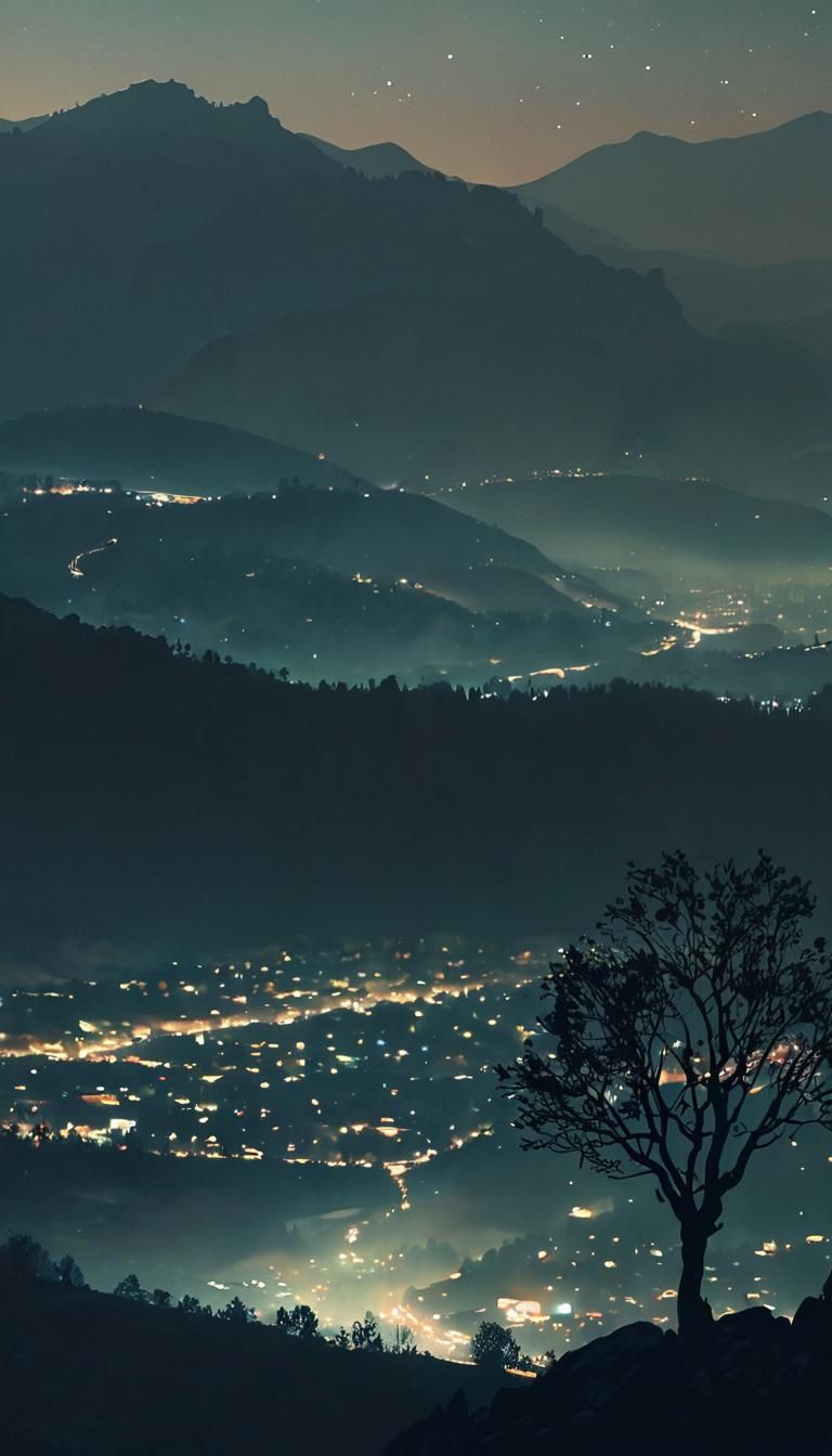 Ethereal Cityscape at Dusk: A Cinematic Film Still