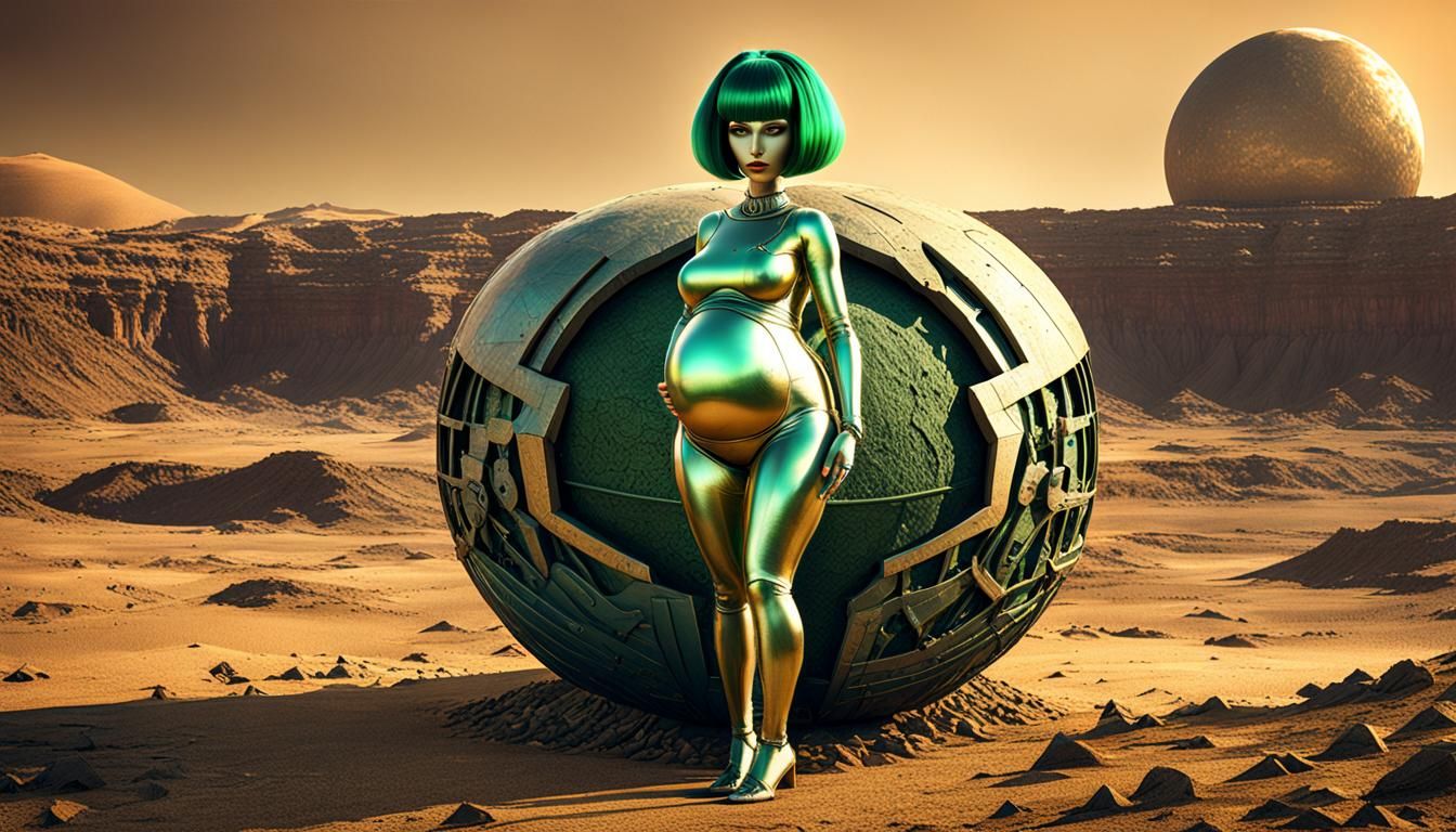 Pregnant Titanium Android on Venus in 64K