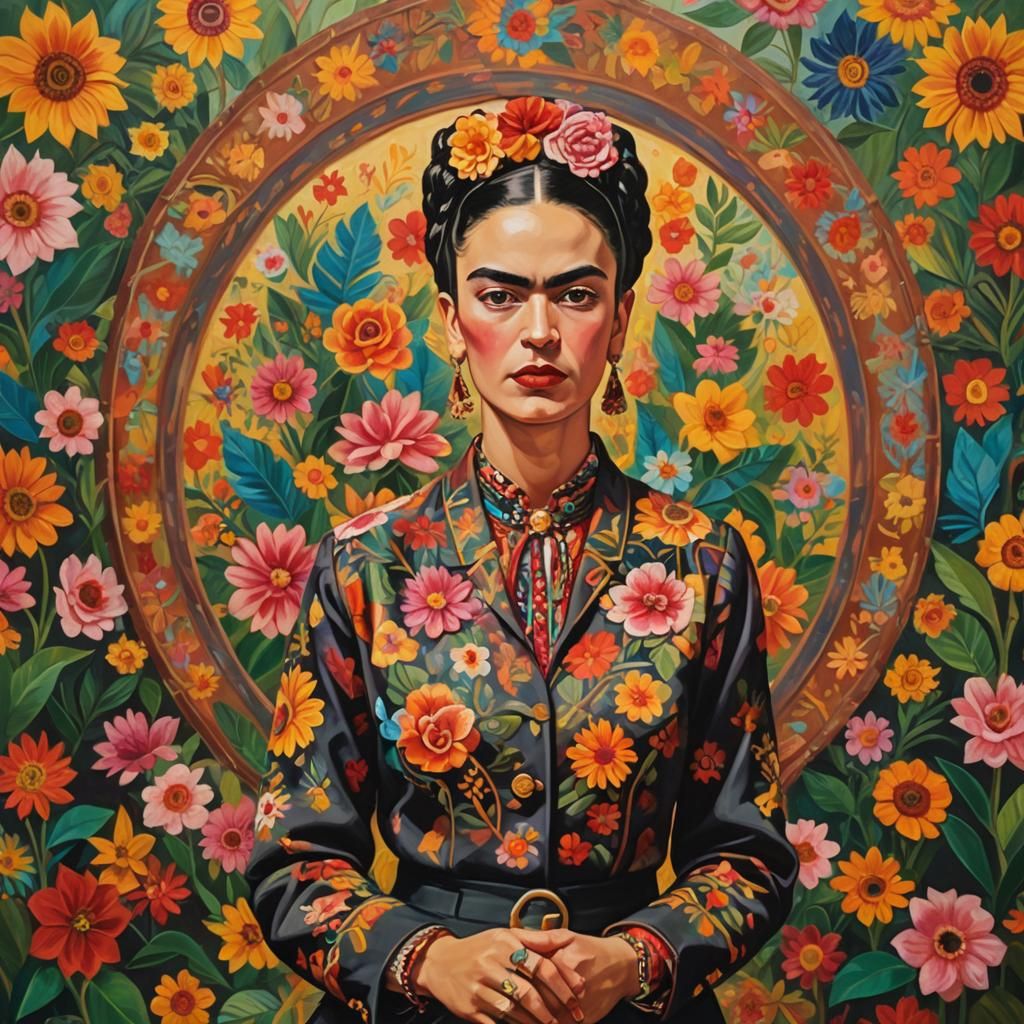 Frida Kahlo Giving a Presentation, Oil Painting