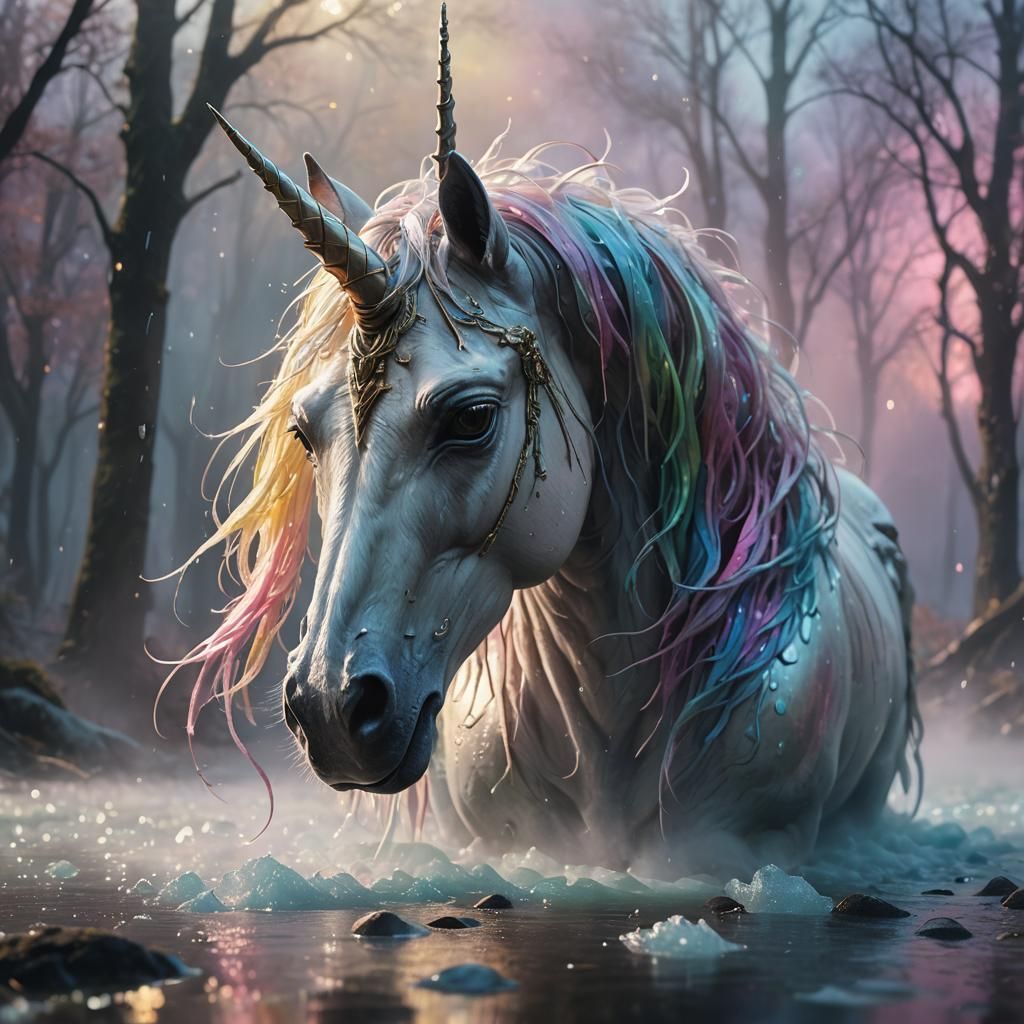 Crying Unicorn Head in Ethereal Matte Painting