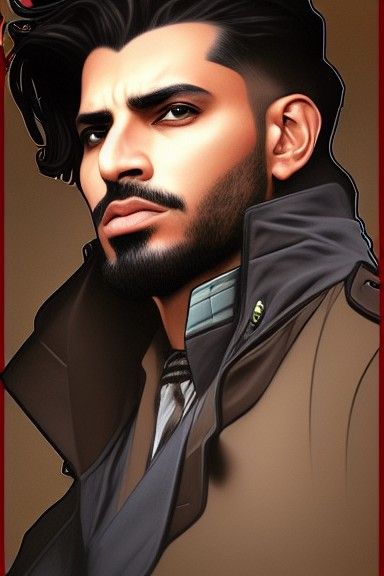Handsome Libyan Man Portrait in Art Nouveau Style