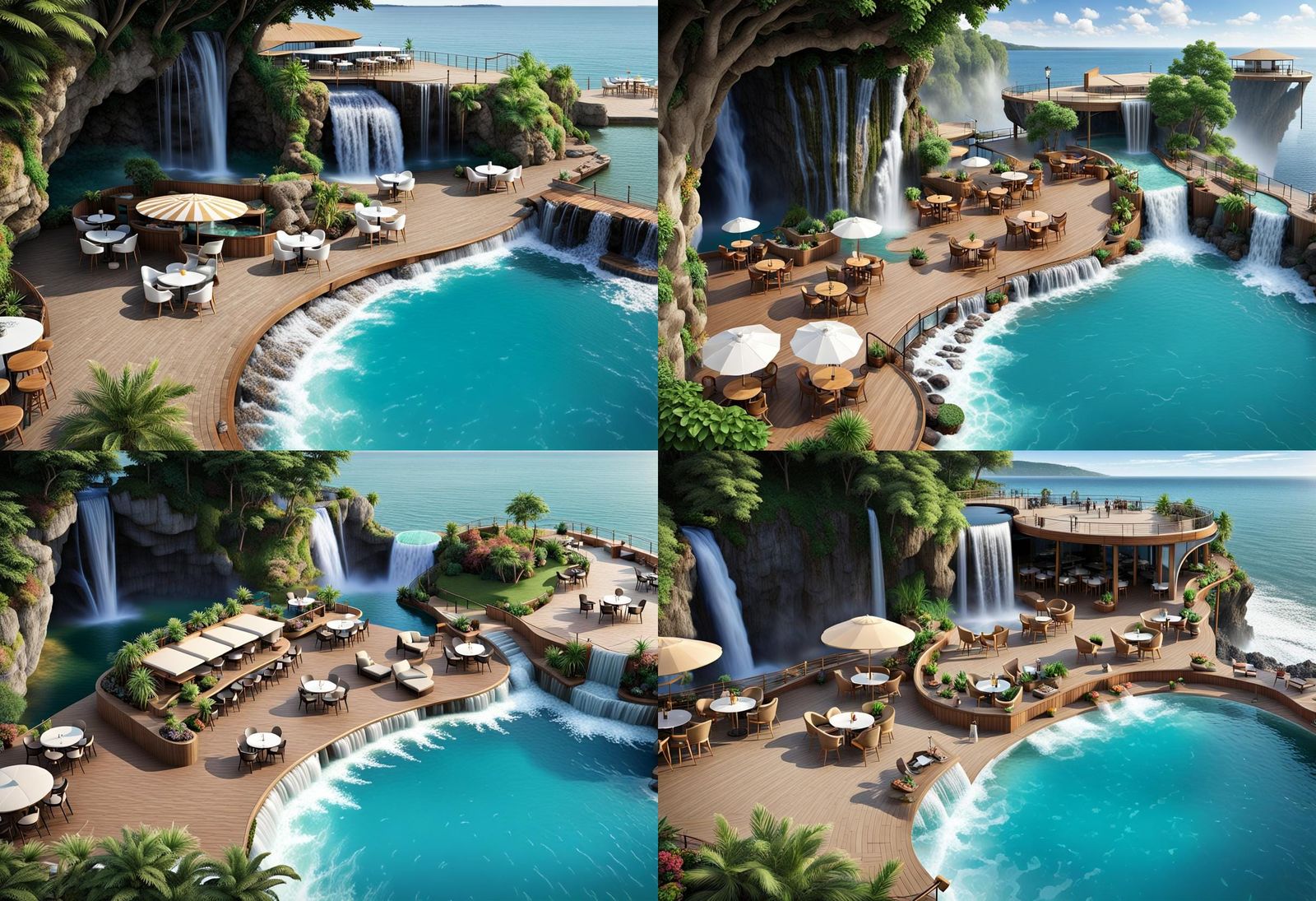 Seaside Cafe Lounge with Waterfall Feature