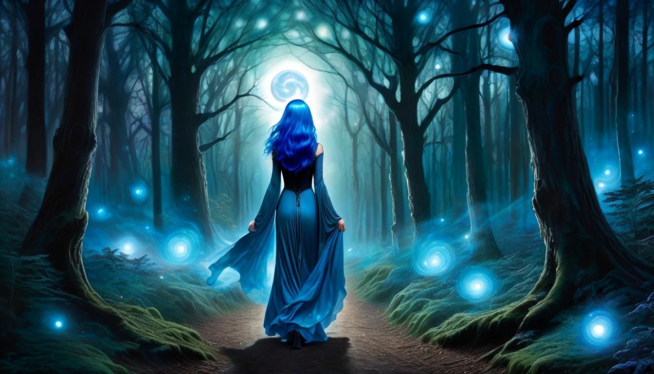 Mystic Woman in Forest Clearing: Cel-Shaded Fantasy