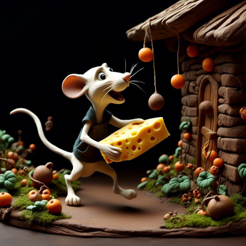 Cheese Block Escapes Rat in Claymation Style