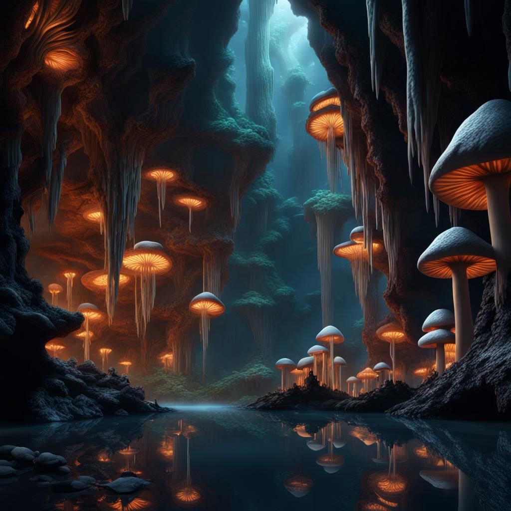 Glowing Mushroom Cave: Epic Digital Matte Painting