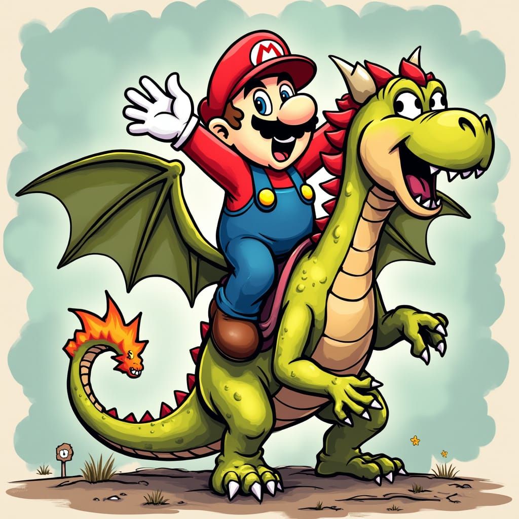 Mario Rides a Dragon: A Pop Art Mashup