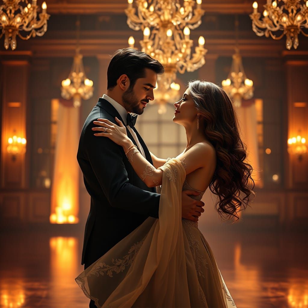 Hyper-Realistic Couple Dancing in Luxury Evening Attire